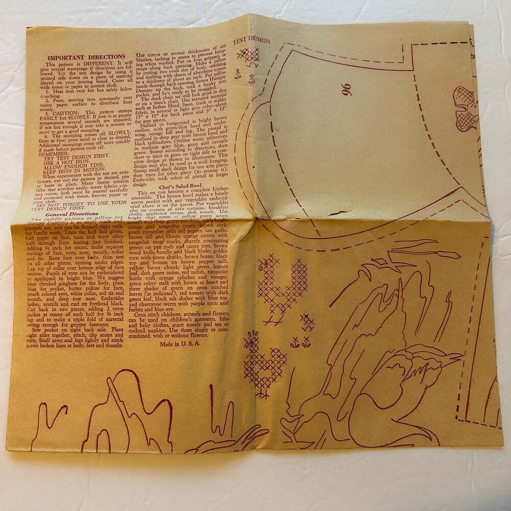 Vintage Mail Order Crosstitch Pattern #96 Humpty Dumpty, Chair Set,‎ Salad Bowl